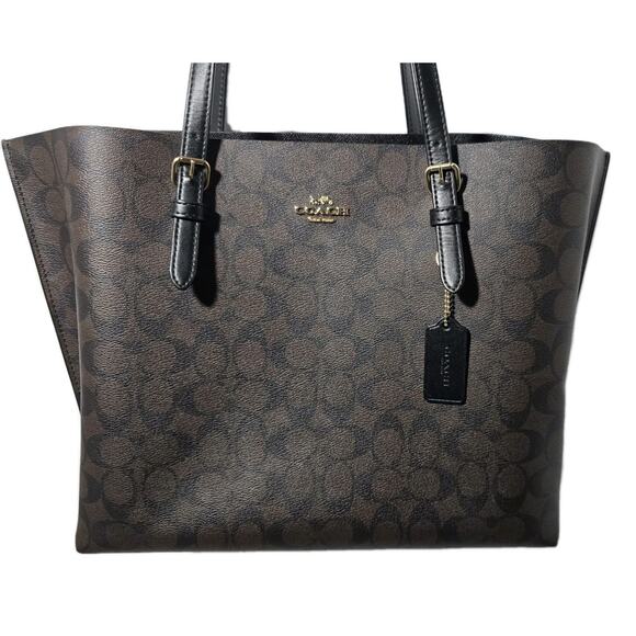 COACH Signature Dark Brown Black Mollie Tote Bag 1665 Pre-Owned - Picture 2 of 16